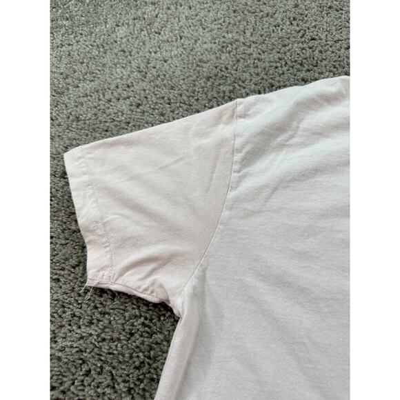 Bright Bat Shirt Womens Medium Beige Purple Puppy Flowers Short Sleeve READ - Picture 6 of 12